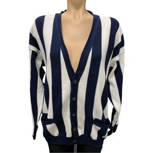 Claiborne Navy and White Striped Cardigan Size M
